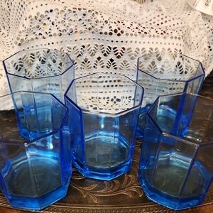 Set of Blue Octagonal Glasses